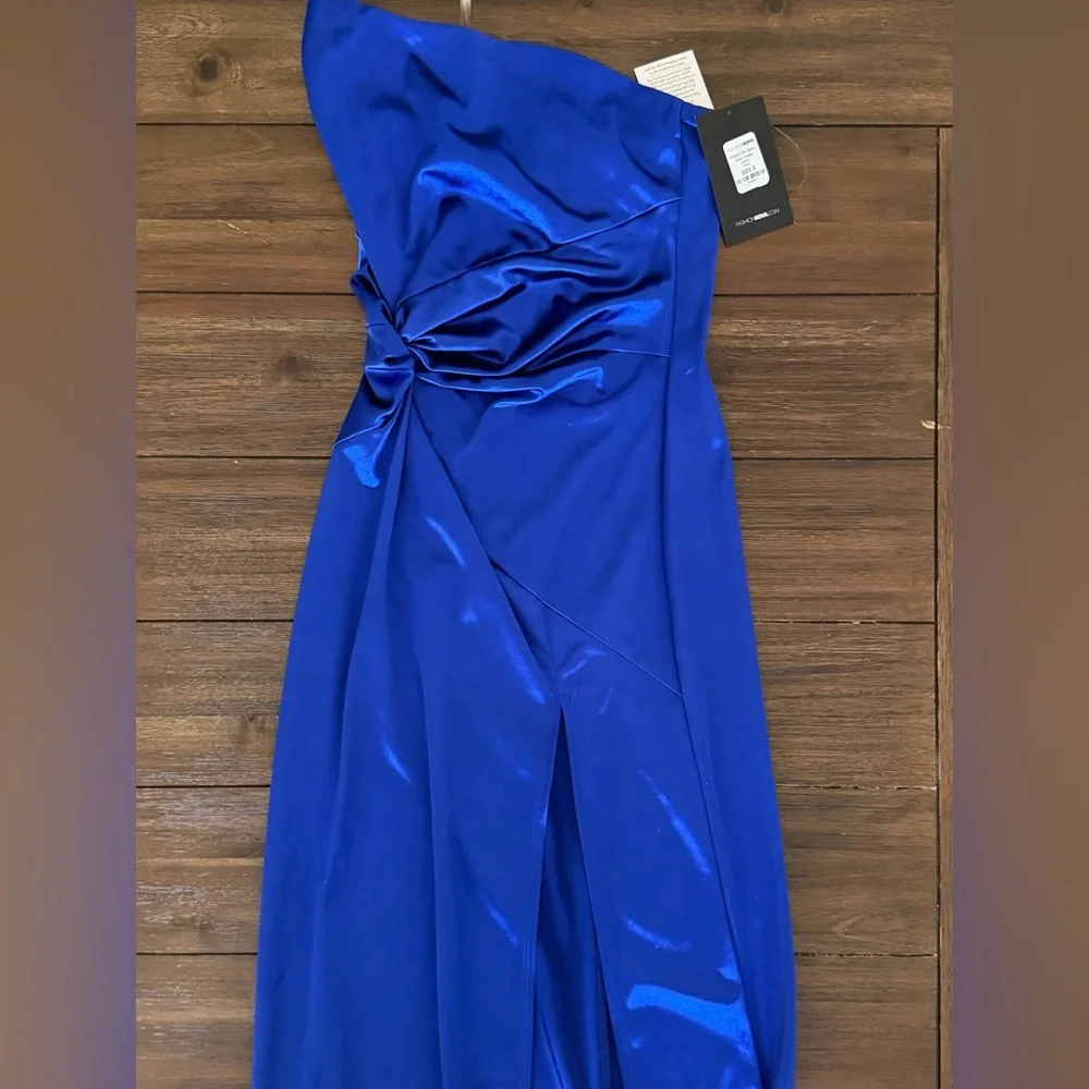 NWT Fashion Nova Knotty Girl Satin Maxi Dress - Royal Blue - S - Picture 3 of 4